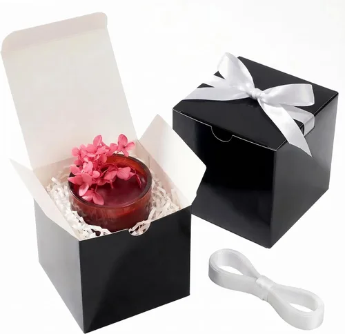 UnicoPak Paquete de 50 cajas de regalo negras de 4 x 4 x 4 pulgadas, elegantes cajas de regalo pequeñas con tapas para fiestas de cumpleaños, bodas,