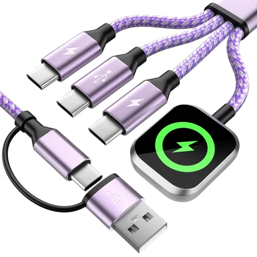 Miniatura 19 de Cable de Carga Múltiple para Cargador de Apple Watch, 4 en 1 Cable Cargador de Teléfono USB A/C con Doble Tipo-C/IP, Cable Magnético iWatch de Nylon
