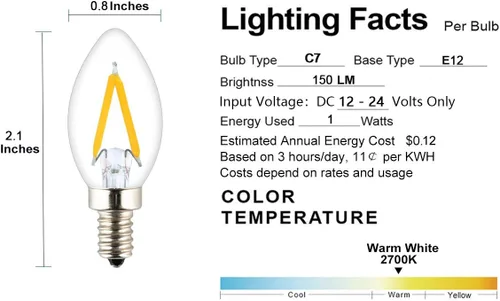 Miniatura 3 de Bombillas de noche mini C7 de 12 V nueva llegada, Plateado, OPR-A15VDC2W-6, 1.00watts, 12.00 volts