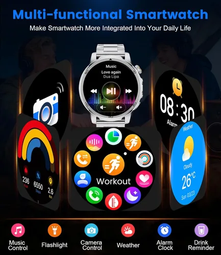 Miniatura 8 de Reloj inteligente militar para hombre, responder/hacer llamadas, reloj inteligente resistente HD de 1.85 pulgadas con batería de 1000 mAh, linterna