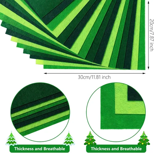 Miniatura 2 de Boao 16 hojas de tela de fieltro verde navideño de 8 x 12 pulgadas, hojas de palma, suaves, no tejidas, telas de colores surtidos, cuadrados