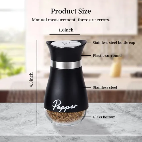 Miniatura 3 de Juego de 2 saleros y pimenteros, recargable con tapa de acero inoxidable, recipiente para especias, para cocina, restaurante, picnic (negro)