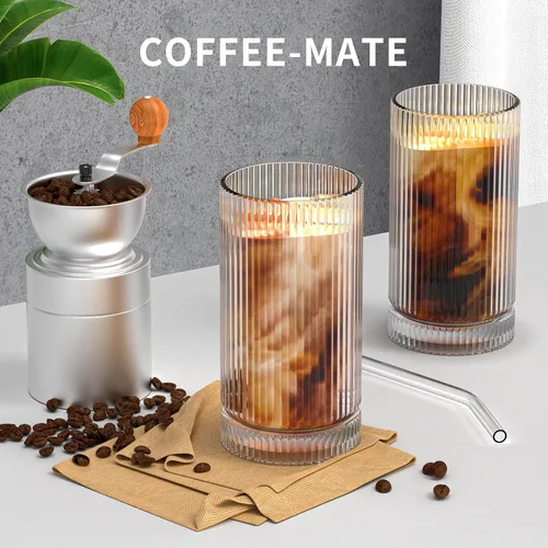 Miniatura 6 de CWHHRN Vasos de vidrio de 15 onzas con pajitas, cristalería vintage para whisky, cóctel, cerveza, tazas de café helado y vasos para beber