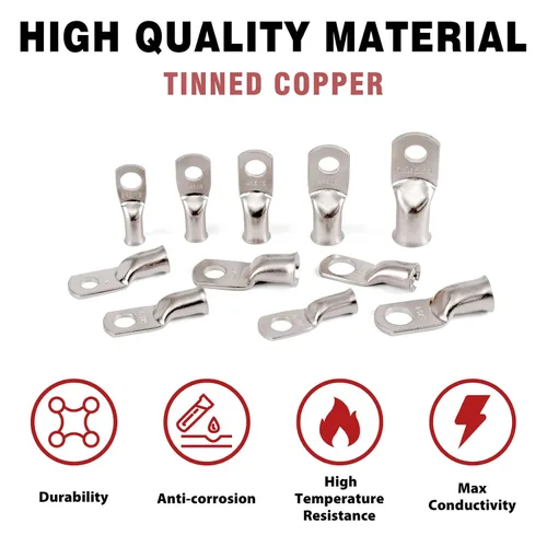 Miniatura 5 de 10 piezas Sanuke 1/0 AWG - 1/2" Terminales de Anillo de Cables de Cobre Estañado con Orejetas, Extremos de Cable de Batería de Grado Marino con Tubo