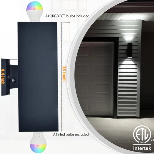 Miniatura 2 de rosykite Lámparas de pared exteriores blancas sintonizables de 1200 lm, luces RGB para exteriores, paquete de 2 unidades, iluminación exterior