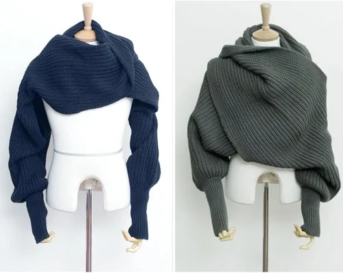 Miniatura 2 de Bufanda de otoño e invierno para mujer, con manga, de color sólido, de punto, con manga