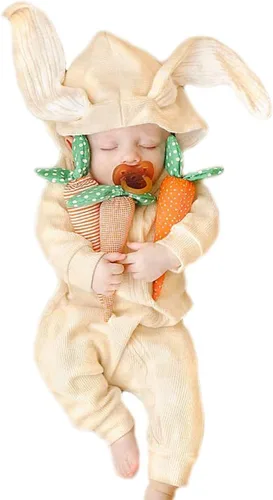 Miniatura 97 de Simplee Kids Enterizo con diseño de conejo de Pascua con capucha, para bebé, overol con cremallera y orejas largas