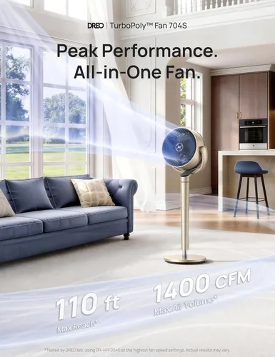 Miniatura 2 de Dreo Ventilador de pedestal con control inteligente, 43 pulgadas, ventiladores silenciosos oscilantes omnidireccionales de 150° + 120°