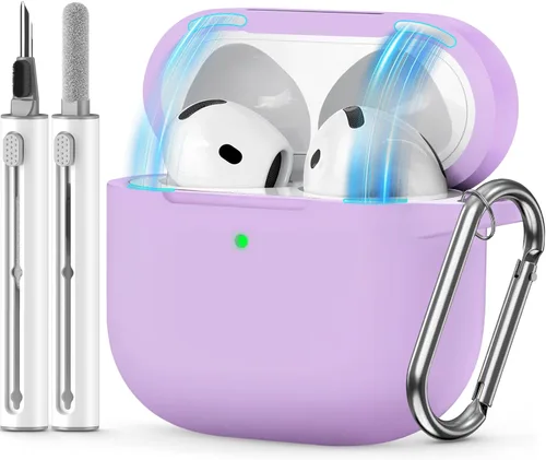 Miniatura 21 de Funda para AirPods 4 2024, viene con kit de limpieza, funda protectora de silicona suave para fundas Apple AirPods de 4ª generación con llavero