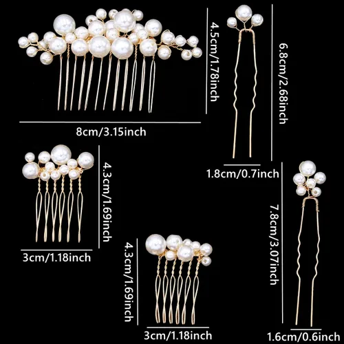 Miniatura 3 de 5 Piezas Peines Dorados para Cabello de Boda Nupcial, Tocado, Horquillas con Perlas, Clips, Joyería Vintage para Cabello para Novias, Damas