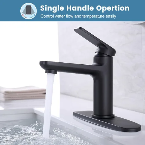 Miniatura 4 de Grifo de baño negro mate con desbordamiento desplegable de drenaje de una sola manija, grifo de lavabo de baño de 1 o 3 agujeros, grifos de baño
