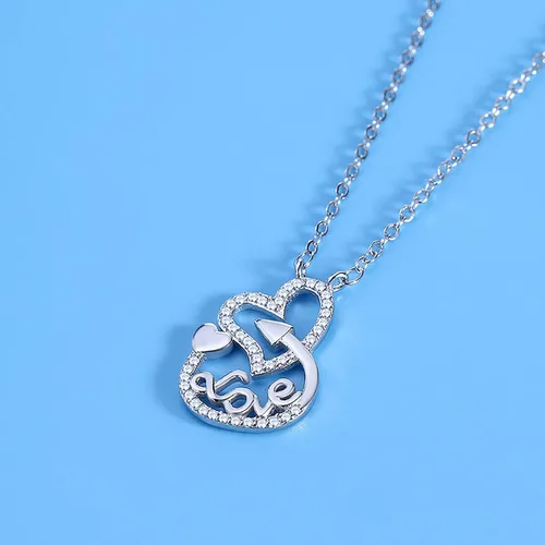 Miniatura 2 de Collar de corazón de amor de plata con diamante ajustable con dije de corazón de amor, joyería para el día de San Valentín para mujeres, niñas