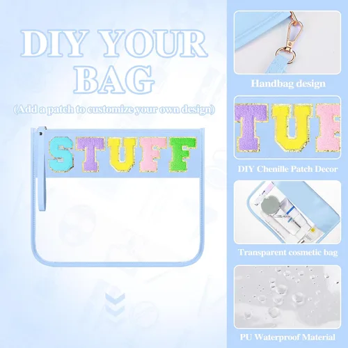 Miniatura 4 de Irenare Bolsa de maquillaje transparente de 16 piezas, bolsa de aseo con cremallera plana, impermeable, bolsa de PVC transparente para cosméticos
