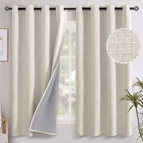 Miniatura 82 de YoungsTex - Cortinas opacas de lino para dormitorio, oscurecimiento de la habitación, cortinas con textura de lino, paneles con aislamiento térmico
