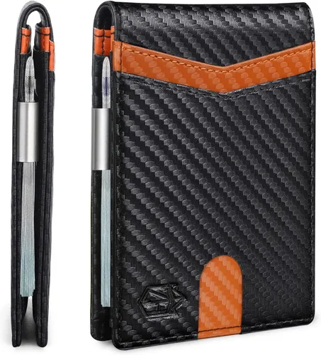 Zitahli - Billetera delgada con 12 ranuras para tarjetas, ventana de identificación con clip para dinero, bolsillo frontal RFID plegable, pequeña