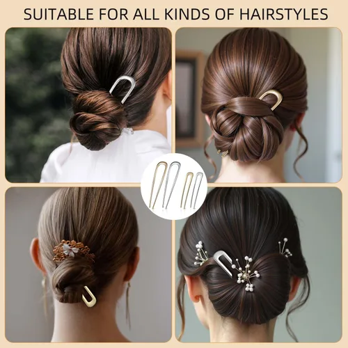 Miniatura 2 de Paquete de 4 horquillas francesas en forma de U para mujer: horquillas de metal para cabello grueso y giro francés, horquilla para el cabello