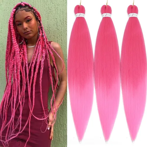 Miniatura 9 de Extensiones de cabello trenzado preestirado morado de 26 pulgadas, paquete de 3 paquetes de extensiones de cabello sintético Yaki texturizado