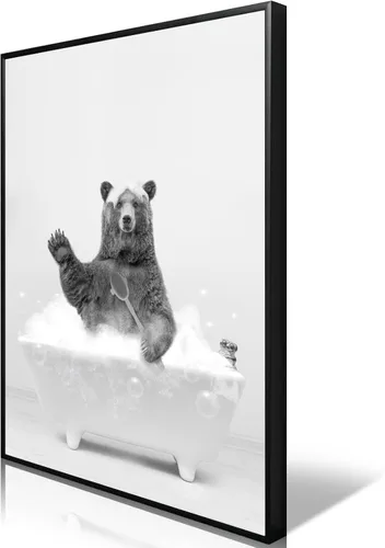 Miniatura 9 de XMJJQQ Arte enmarcado divertido lienzo de tigre para baño, bonito póster de baño en blanco y negro, estampado de tigre animal en el baño, decoración