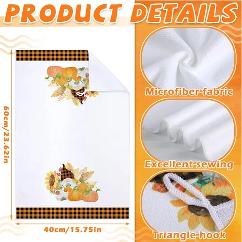 Miniatura 3 de Bencailor Juego de 4 toallas de cocina de Acción de Gracias, diseño de gnomo, calabazas, gnomo, absorbente de otoño, para hornear, cocinar
