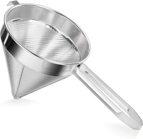 Miniatura 9 de Soro Essentials - Colador de tapa de acero inoxidable de 8 pulgadas de malla fina - Colador en forma de cono Colador de alimentos, colador de jugo