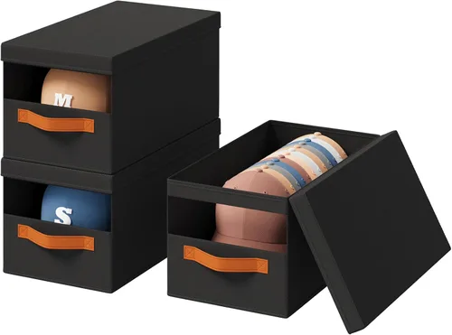 Miniatura 14 de Homsorout Organizador de sombreros para gorras de béisbol, paquete de 3 cajas de almacenamiento extraíbles con ventana transparente, soporte