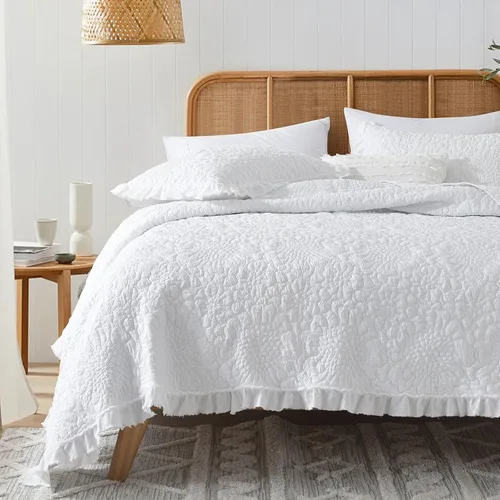 Miniatura 14 de HORIMOTE HOME Edredón beige con volantes, tamaño individual, microfibra lavada a la piedra, ligera, arrugada, rústica, desgastada, elegante, 2