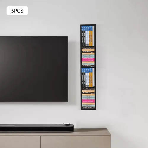 Miniatura 7 de Estante de almacenamiento de medios de 34 pulgadas para montaje en pared, organizador de CD y DVD, estante de metal, estante de almacenamiento