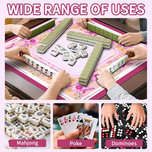 Miniatura 6 de Mahjong Mat con bolsa de transporte negra, 31.5 x 31.5 pulgadas, antideslizante, reducción de ruido, alfombrilla de juego para Mahjong, póker, Rosa