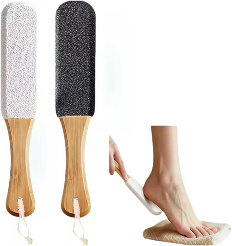 Paquete de 2 limas de pedicura profesional con mango de madera y piedra pómez – Removedor de callos para pies y manos, limpiador de pies para piel