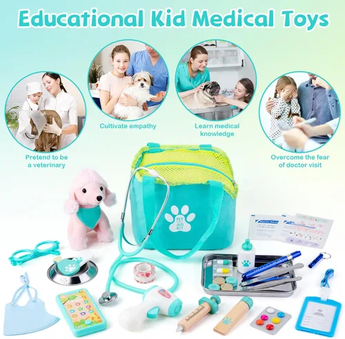 Miniatura 3 de Sundaymot Kit de Doctor para Niños, 37 piezas de juguetes de jugar al Doctor, kit de Doctor para niños pequeños de 3 a 5 años, con juguete de perro