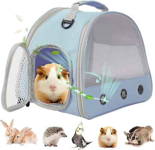 Miniatura 19 de Mochila Portadora de Conejo de Indias, Mochila Transparente con Ventana de Burbujas para Conejo de Indias, Conejito, Rata, Pájaro (Azul, Portadora)