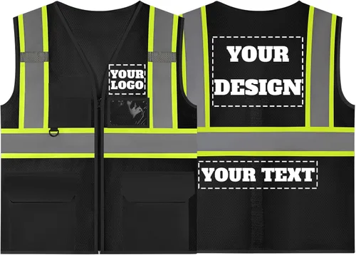 Miniatura 9 de Chaleco de seguridad reflectante de malla con logotipo personalizado con cremallera Chaleco de alta visibilidad para construcción al aire libre Ropa