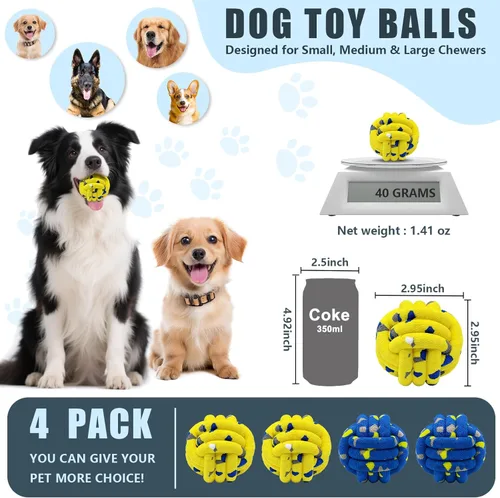 Miniatura 2 de Magicorange Pelotas para perros, paquete de 4 juguetes de pelota de tenis, juguete para perros masticadores agresivos, juguetes indestructibles