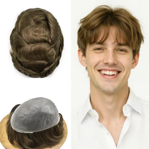 Miniatura 41 de Hombres Toupee Hair Thin Skin Men Human Hair Piece Men Toupee Cabello humano V-loop de aspecto natural Toupee Hombres Hairpiece Men Hair System