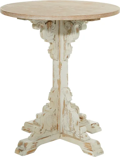 Miniatura 3 de Deco 79 Mesa auxiliar de madera con desplazamiento lateral, mesa auxiliar tallada envejecida con parte superior de madera marrón, mesa auxiliar