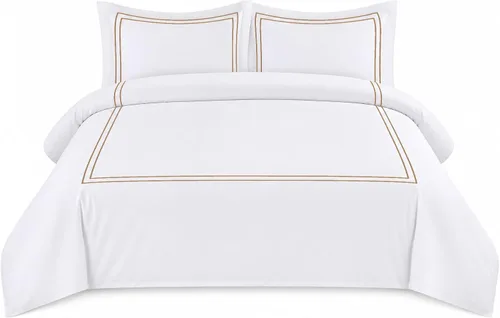 Miniatura 36 de BedDecor Lujoso juego de funda de edredón de algodón egipcio de 400 hilos, 1 pieza con hermoso bordado de 2 rayas