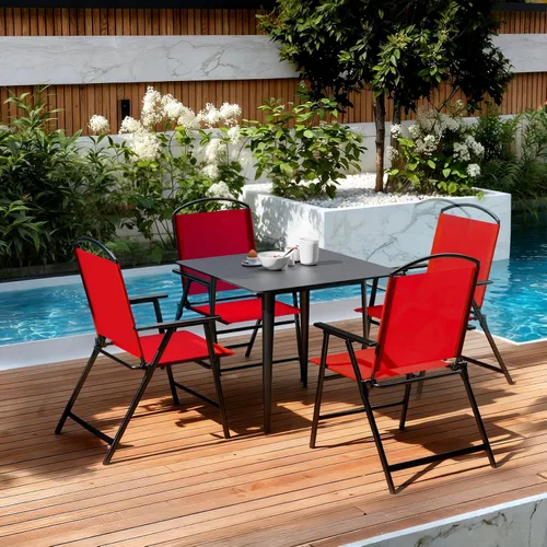 Miniatura 7 de Juego de 4 sillas de comedor plegables para exteriores con reposabrazos, sillas plegables de alta resistencia para jardín, césped, piscina, patio