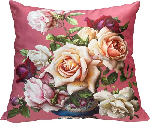 Miniatura 19 de Funda de cojín floral ligera de lujo, 18 x 18 pulgadas, pintura al óleo retro victoriana de doble cara, fondo negro, flor vibrante, funda de cojín