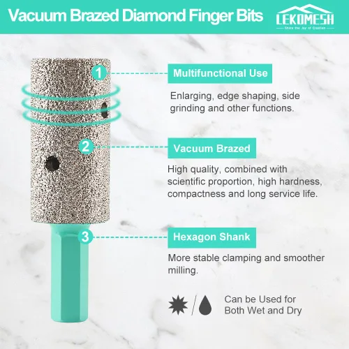 Miniatura 5 de Brocas de diamante para fresar dedos, taladro eléctrico de vástago hexagonal de 3/8 pulgadas (0.394 in) para agrandar, molienda, bordes que salen