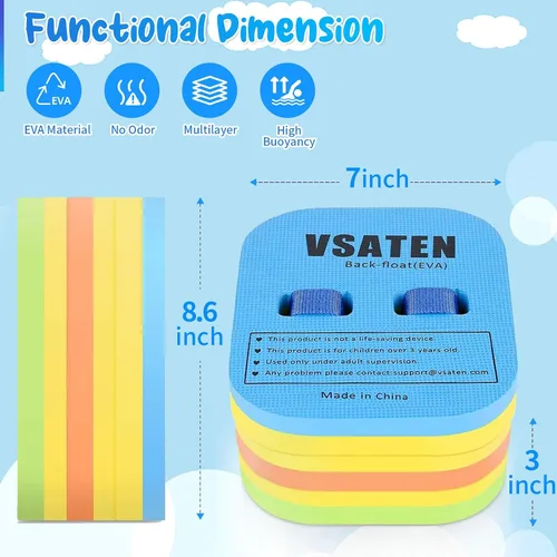 Miniatura 4 de VSATEN Flotador de espalda, cinturón de natación de burbujas ajustable, 3 capas gruesas de espuma dividida, tabla de entrenamiento de seguridad