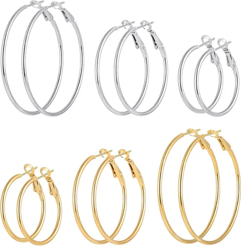 Juego de 6 pares de aretes de aro chapados en oro de acero inoxidable para mujeres y niñas aros hipoalergénicos para mujer 304050in Acero inoxidable