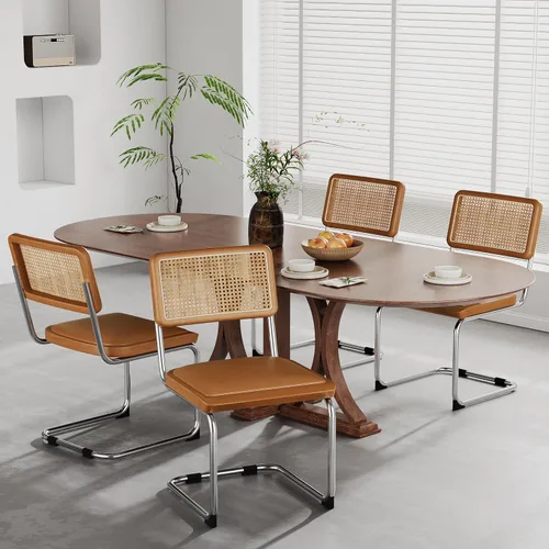 Miniatura 17 de Alunaune Juego de 2 sillas de comedor modernas de mediados de siglo, sillas de cocina tapizadas de ratán natural, sillas laterales sin brazos