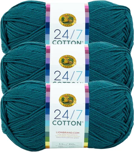 Miniatura 25 de Lion Brand Yarn, Hilo ligero mercerizado de algodón 24/7 para tejer, ganchillo y manualidades, Almirante, 1 paquete, 185 yardas de fibra natural