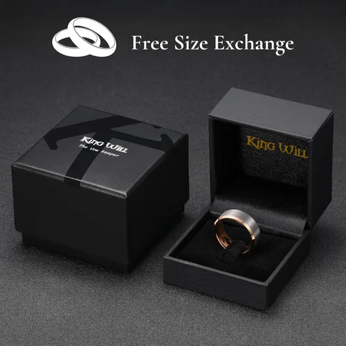 Miniatura 82 de King Will Anillo de boda de tungsteno para hombre, disponible en 15/64 a 25/64 de pulgada (6 a 10 mm), negro/plata, acabado mate, borde pulido