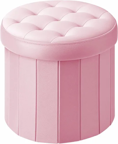 Miniatura 9 de Bsketa® Otomana plegable redonda de almacenamiento de 14 x 14 x 13 pulgadas, taburete de pie con asiento acolchado de espuma más gruesa, banco Negro