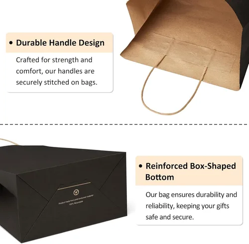 Miniatura 6 de BagDream Bolsas de regalo de 10 x 5 x 13 pulgadas, paquete de 50 bolsas de compras de papel kraft con asas a granel, para compras, venta al por Negro