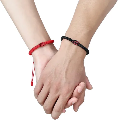 Miniatura 5 de 2 pulseras a juego para parejas color rojonegro novia relación color rosado regalo para el día de San Valentín para ella y él