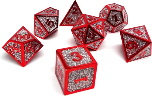 Miniatura 8 de Heroic Dice of Metallic Luster - Colección de 7 piezas de dados poliédricos de metal (dorado con fuente azul)