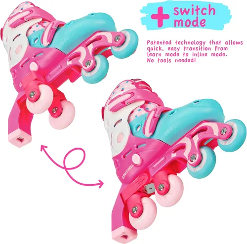 Miniatura 2 de Patines Roller Derby Switch para Principiantes, Patines Ajustables 2 en 1 Convertibles de Modo de Aprendizaje a Patines en Línea para Pequeños
