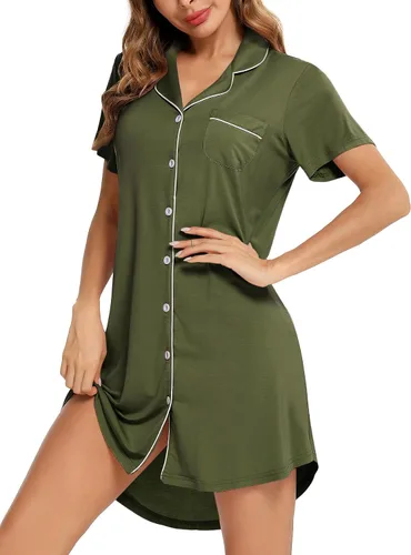 Miniatura 124 de Samring Camisón de pijama para mujer, manga corta/larga, con botones, camisón para dormir, camisón para novio, talla XXL